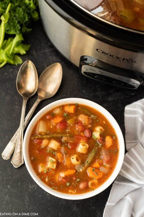 Crock Pot Minestrone Soup Recipe comes together for a flavor packed meal with little effort.  Make this tasty recipe to satisfy your craving for soup. Crock Pot Minestrone Soup, Olive Garden Minestrone Soup Recipe, Crock Pot Minestrone, Minestrone Soup Recipe Crockpot, Copycat Olive Garden Minestrone Soup, Minestrone Soup Slow Cooker, Best Minestrone Soup Recipe, Olive Garden Minestrone, Crockpot Minestrone