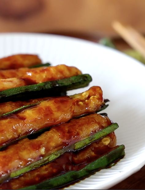 FRIED STUFFED OKRA WITH MINCED SHRIMP Minced Shrimp, Stuffed Okra, Okra Seeds, Red Palm Oil, Red Palm, Shrimp Paste, Homemade Oil, Cooking Wine, White Pepper