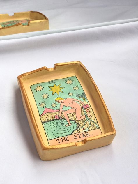 Tarot Card Clay Tray, Tarot Card Pottery, Clay Tarot Card, The Star Tarot Card, Star Tarot Card, The Star Tarot, Cd Wall Art, Wiccan Crafts, Pottery Painting Designs