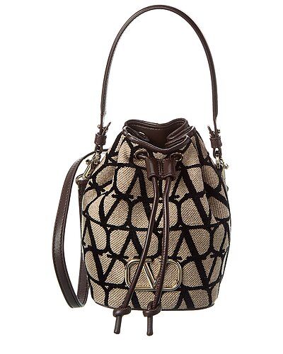 Valentino VLogo Mini Toile Iconographe Canvas & Leather Bucket Bag Valentino Crossbody Bag, Valentino Crossbody, Mini Toile, Interior Design Details, Leather Camera Bag, Leather Handbags Crossbody, Valentino Bags, Leather Bucket Bag, Leather Bucket