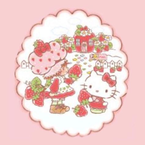 Strawberry Shortcake And Hello Kitty, Strawberry Shortcakes, Strawberry Shortcake Cartoon, What I Like About You, Strawberry Shortcake Characters, Photo Deco, Charmmy Kitty, Vintage Strawberry Shortcake, Hello Kitty Art