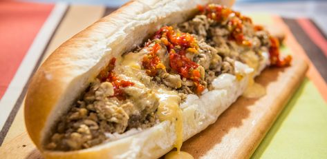 Sunny's Quick Chicken Cheesesteak by Sunny Anderson Chicken Cheesesteak Recipe, Chicken Cheese Steak, Chicken Philly Cheesesteak, Chicken Cheesesteak, Chicken Philly, The Kitchen Food Network, Sunny Anderson, Cheesesteak Recipe, Pepper Relish