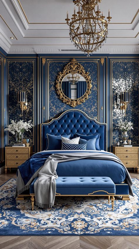 Blue Boho Girls Bedroom Royal Blue Bedroom Ideas, Ambiance Bedroom, Tiffany Blue Bedroom, Baby Blue Bedrooms, Boho Girls Bedroom, Royal Blue Bedrooms, Royal Bedroom Design, Blue Bedroom Ideas, Dark Blue Bedrooms