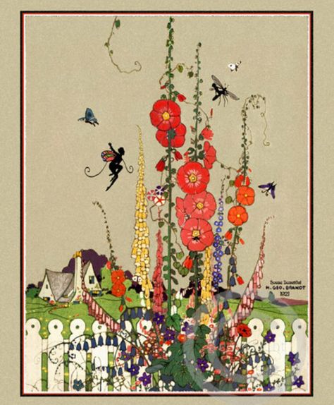 Cottage card by H Geo Brandt. Art Deco Cottage, Cottage Illustration, Garden Fairies, Garden Magazine, Deco House, House Beautiful Magazine, Storybook Cottage, Painted Ladies, Journal Vintage