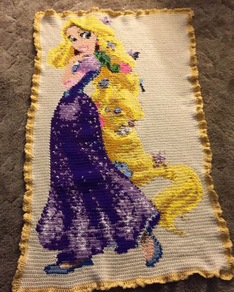 Tangled Crochet Blanket, Tangled Crochet Pattern, Tangled Crochet, Bored Ideas, Great Granddaughter, Crocheted Stuff, Crochet Case, Crochet Disney, Pixel Crochet