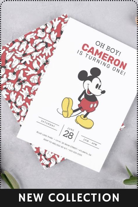 Modern Mickey Mouse Birthday, Mickey Mouse Birthday Invitation, Mickey Mouse Birthday Invitations, Mickey Mouse First Birthday, Disney Birthday Party, Mickey Mouse Clubhouse Birthday, First Birthday Party Themes, Mickey Birthday, Kids Birthday Party Invitations