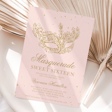 Masquerade black gold glitter mask Sweet 16 for $2.92 - Birthday Invitations Masquerade Sweet 16, Glitter Mask, 92nd Birthday, 16 Invitations, 16th Birthday Invitations, Sweet 16 Birthday Party, 16 Birthday, Gold Theme, Sweet 16 Invitations