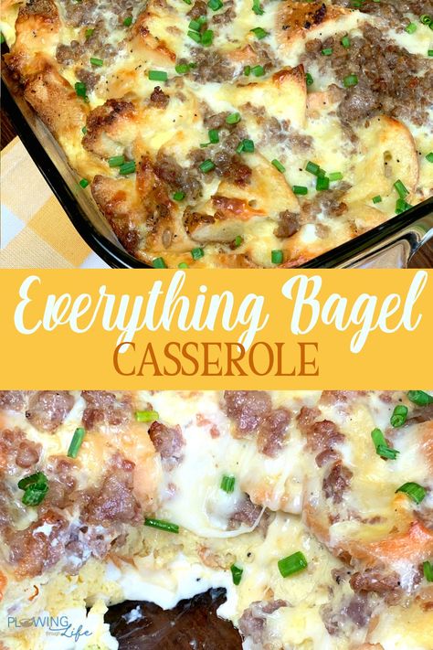 Sausage Ball Breakfast Casserole, Everything Bagel Breakfast Casserole Crockpot, Everything Bagel Egg Bake, Everything Bagel Breakfast Ideas, Non Traditional Breakfast Ideas, Everything Bagel Casserole, Everything Bagel Breakfast Casserole, Bagel Casserole, Bagel Breakfast Casserole