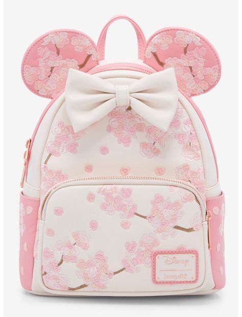 Loungefly Disney Minnie Mouse Cherry Blossom Ears Mini Backpack - BoxLunch Exclusive | BoxLunch Cute Mini Backpacks, Star Wars Games, Mini Mochila, Disney Handbags, Loungefly Bag, Woody Toy Story, Disney Bag, Minnie Mouse Ears, Loungefly Disney