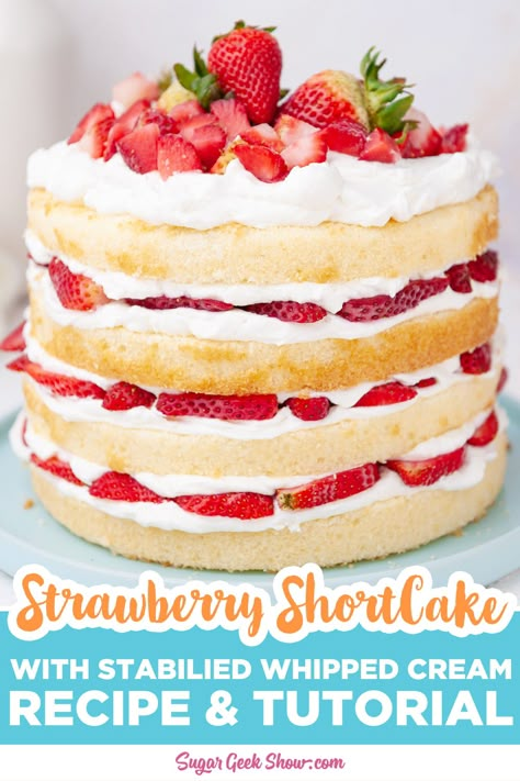 Shortcake Recipes, Whipped Cream Cakes, Sugar Geek, Strawberry Cream Cakes, Shortcake Cake, Strawberry Shortcake Cake, Chilean Recipes, Recipes With Whipping Cream, White Cake Recipe