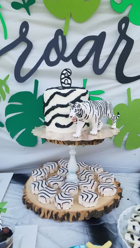 White Tiger Birthday Party, White Tiger Cake, Tiger Cookies, Jungle Birthday Cakes, Zebra Cakes, Tiger Birthday Party, Tiger Cake, Tiger Jungle, Tiger Birthday