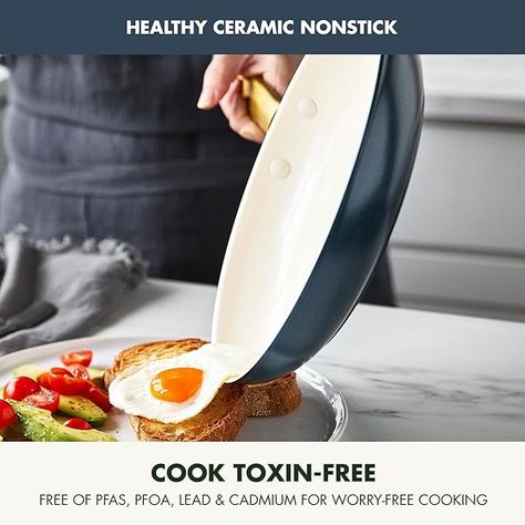 Amazon.com: GreenPan Reserve Hard Anodized Healthy Ceramic Nonstick 10" and 12" Frying Pan Skillet Set, Gold Handle, PFAS-Free, Dishwasher Safe, Oven Safe, Twilight Blue : Everything Else Ceramic Nonstick Cookware, Ceramic Cookware Set, Nonstick Cookware Sets, Fry Pan Set, Ceramic Cookware, Advanced Ceramics, Pots And Pans Sets, Nonstick Cookware, Fry Pan