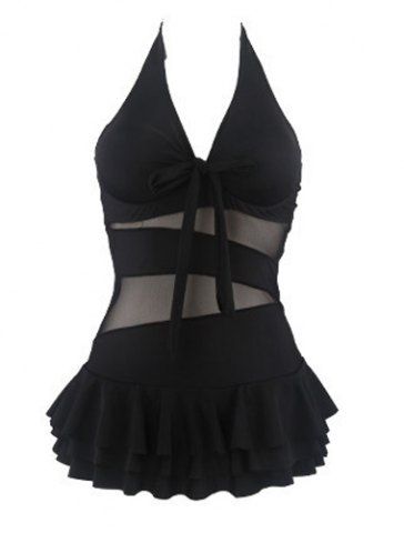 Fashionable Halter Solid Color Flounce One-Piece Swimsuit For Women Swimwear | RoseGal.com Mobile Wednesday Style, Swimsuits Black, Underwire Bathing Suits, Flounce Swimsuit, Swim Dresses, Cheap Swimwear, Summer Goth, Cheap Swimsuits, Swimwear High Waisted