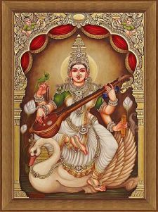 Hindu Cosmos, Mysore Painting, Indian Traditional Paintings, Saraswati Goddess, Kerala Mural Painting, Indian Painting, Hinduism Art, Tanjore Painting, Goddess Artwork