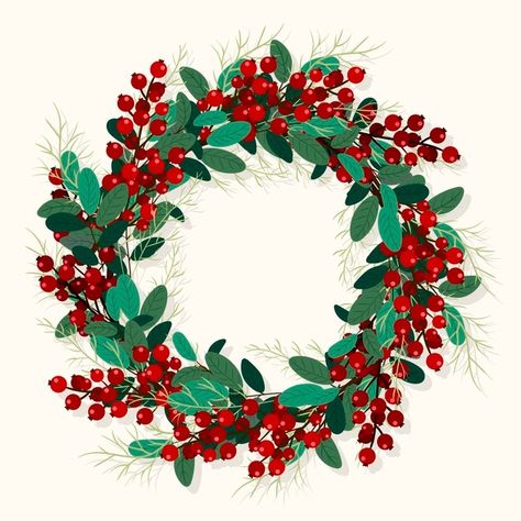 Christmas Wreath Illustration, Hand Drawn Christmas, Wreath Illustration, Merry Christmas Background, Christmas Paintings On Canvas, Wreath Drawing, Illustration Noel, Christmas Card Art, On Canvas