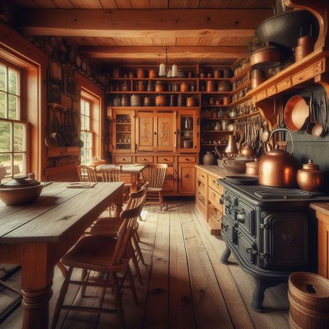 Ms Lovett, Kitchen Wood Stove, Homestead Interior, Wood Stove Kitchen, Hobbit Decor, Moving Aesthetic, Log Cabin Kitchen, 1930s Kitchen, Dream Ranch