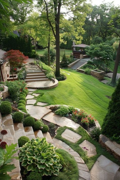 Design A Garden, Landscaping On A Hill, Small Garden Ideas, Front Garden Landscape, Garden Design Plans, Home Garden Design, Front House Landscaping, Container Gardening Vegetables, Outdoor Gardens Design