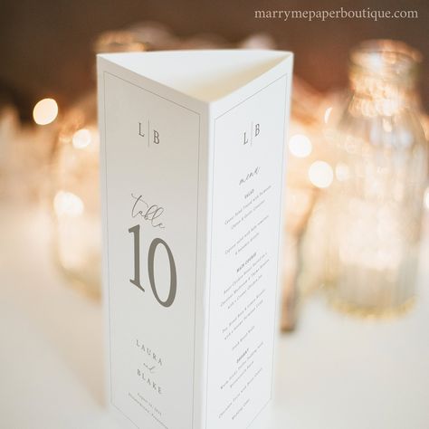 This Wedding Trifold Table Number template is an editable, easy-to-personalize, elegant monogram & border design. Personalize your template in Templett, an easy to use template editor that works in your web browser. Easily upload and add your own wedding crest if you have one. There's even a free demo to try.  ------------------------------------------------------------- DEMO LINK - TRY BEFORE PURCHASE - FREE! ------------------------------------------------------------- Try it right now! Copy a Trifold Menu Wedding, Trifold Wedding Table Number, Wedding Trifold, Monogram Border, Table Number Template, Menu Printable, Number Templates, Wedding Crest, Elegant Monogram