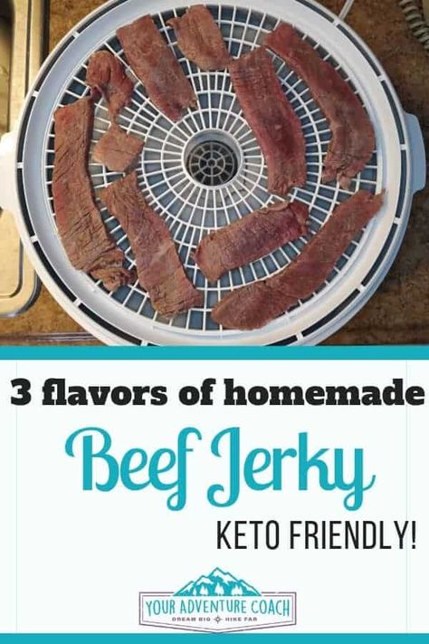 Healthy Beef Jerky Recipe, Keto Jerky Recipe, Peppered Jerky Recipe, Keto Beef Jerky Recipe, Best Hiking Food, Jerky Recipes Dehydrator, Beginner Backpacking, Beef Jerky Recipe, Homemade Beef Jerky