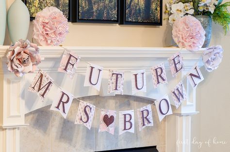 Get ideas for planning a bridal shower with budget DIY decor like this bridal shower banner made with Cricut or Cameo. #bridalshowerdecor #diydecor #budgetbridalshower #bacheloretteparty #firstdayofhome Bridal Shower Chair, Wedding Shower Banners, Shower Chairs, Bridal Shower Decorations Elegant, Bridal Shower Decorations Rustic, Bridal Shower Decorations Diy, Diy Wedding Table, Bridal Shower Banner, Bridal Shower Planning