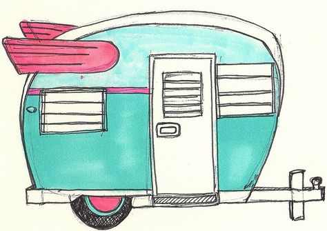 Turquoise old school camper art...wow...you had me at turquoise! Camping Quilt, Camper Art, Vintage Rv, Vintage Caravans, Retro Campers, Rough Draft, Vintage Campers, Vintage Travel Trailers, Camper Decor