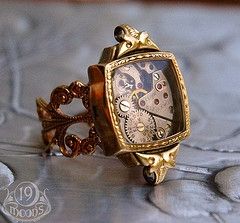 Wedding Accessories For Bride, Futurisme Retro, Watch Ring, Steampunk Rings, Gold Plated Watch, Antique Watch, Style Steampunk, Neo Victorian, Steampunk Wedding