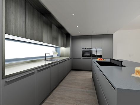 Panoramic Windows Kitchen, Modern Kitchen With Window Splashback, Kitchen Aluminium Window Ideas, Panoramic Kitchen Window, Glass Profile Shutter Kitchen, 900mm Cooktop With 600mm Oven, Feature Window, Windows Kitchen, Barndo Ideas