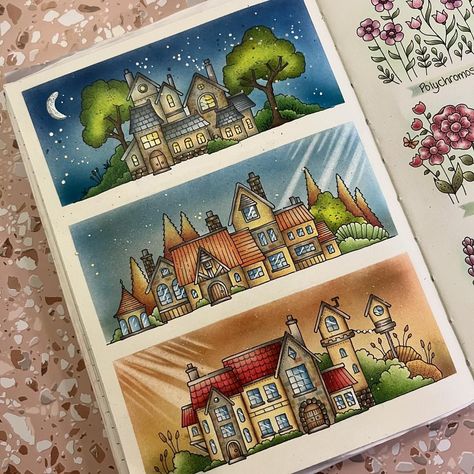 Phoebe Ratcliffe | These little cottage houses are the next to be done in Johanna basfords small victories. I loved doing this page and I followed a colour… | Instagram Small Victories Finished Pages, Johanna Basford Small Victories, Small Victories Johanna Basford, Coloring Reference, Cottage Houses, Blending Colors, Joanna Basford, Johanna Basford Coloring Book, Small Victories