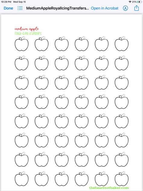 Royal Icing Transfers Free Printable, Cookie Transfers, Cookie Template, Preschool Apple Activities, Royal Icing Templates, Macaron Template, Preschool Patterns, Icing Transfers, Cake Decorating Icing