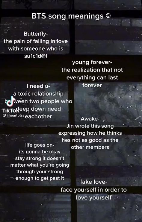 Borahae Meaning, Bts Song Wallpaper, Bts Meaningful Lyrics Quotes, Song Meanings, Bts I Need U, You Just Realized, Songs With Meaning, Quotes Songs, Bts Songs