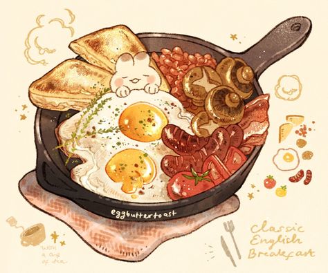 Breakfast Art, 귀여운 음식 그림, Food Drawings, Foodie Art, Food Artwork, Simple Breakfast, Food Sketch, Food Cartoon, Food Illustration Art