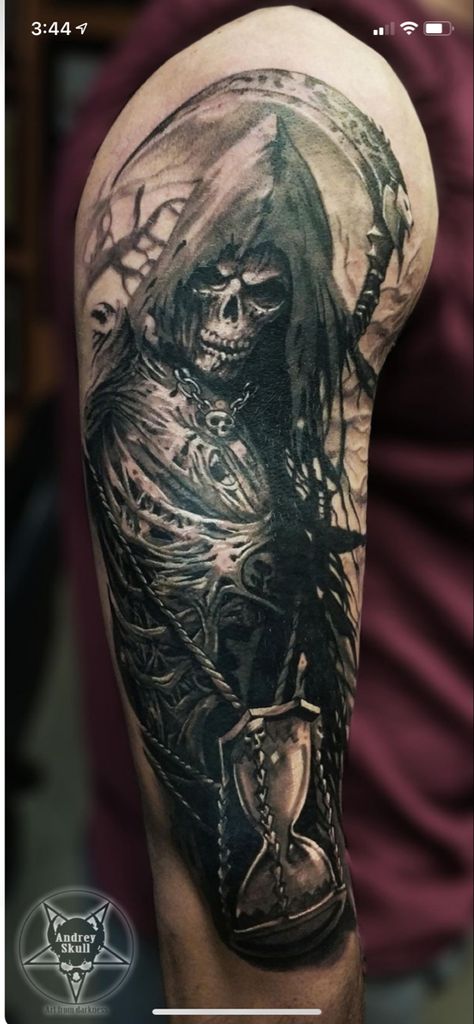 Hourglass Skull, Armour Tattoo, Outlaw Tattoo, Evil Skull Tattoo, Grim Reaper Tattoo, Reaper Tattoo, Hourglass Tattoo, Skull Sleeve Tattoos, Skull Sleeve