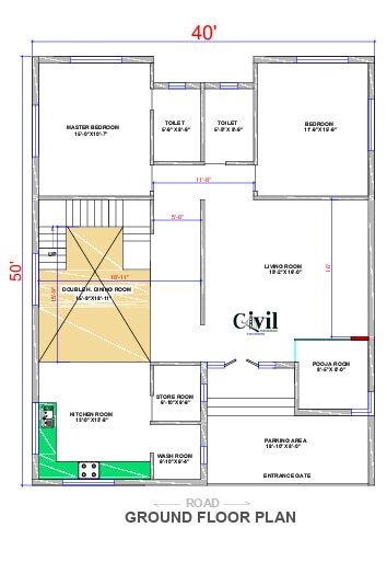 Amazing Home Plan 50x40 ft With 4 Bedrooms - Engineering Discoveries 50x40 House Plans, 30x50 House Plans, Budget House Plans, Concrete Houses, Building House Plans Designs, House Plan Gallery, Building House, House Front Door, House Map