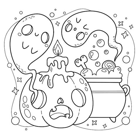 Flat halloween coloring page illustratio... | Free Vector #Freepik #freevector #halloween-coloring #halloween #spooky #scary How To Draw Coloring Pages, Disney Halloween Coloring Sheets, Creepy Cute Coloring Pages, Halloween Cute Art, Halloween Colouring Printables, Colouring Halloween, Adult Halloween Coloring Pages, Cute Fall Coloring Pages, Spooky Halloween Drawings