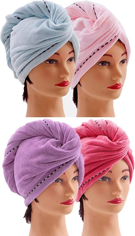 Hair Towel Wrap Microfiber Quick Magic Hair Dry Hat, Turban Twist Head Towel with Button, Quick Dry Super Absorbent [4 Pack] for Long & Curly Hair, Anti-Frizz - (Blue & Pink & Purple & Red) : Amazon.ca: Beauty & Personal Care Wet Curly Hair, Dry Long Hair, Hat Turban, Microfiber Hair Towel, Hair Towels, Hair Drying Cap, Head Turban, Hair Towel Wrap, Hair Hat