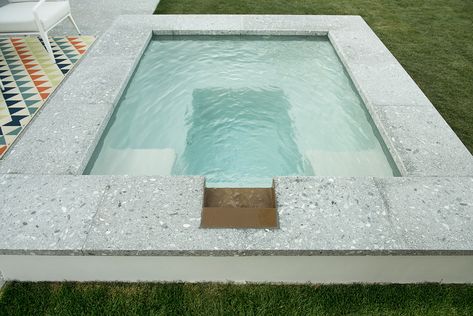 World Mosaic Tile Vancouver Terrazzo Pool, Pool Tile Design, Tile Exterior, Pool Tile Designs, Glass Pool Tile, Wooden Beams Ceiling, Walker Zanger, Modern Outdoor Living, Pool Water Features