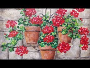 Painting Tutorial Acrylic, Floral Acrylic Painting, Angela Anderson, Abstract Artwork Painting, Red Geraniums, Summer Painting, Acrylic Painting Tutorials, Painting Lessons, Painting Videos