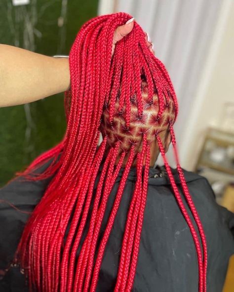 Deep Red Braids, Red Small Knotless Braids, Small Red Knotless Braids, Red Knotless Box Braids, Birthday Briads, Red Knotless Braids, Red Knotless, Red Braids, Red Box Braids