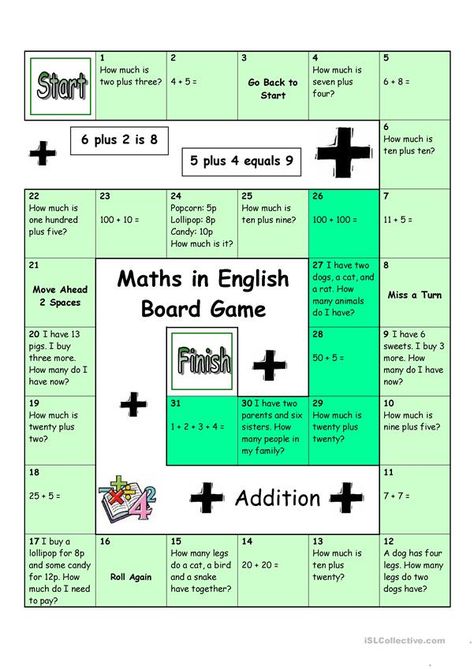 English Games For Kids, Communication Ideas, Math Addition Games, Printable Math Games, Educational Tips, Free Math Games, Teach English To Kids, Maths Activities Middle School, Math Board Games