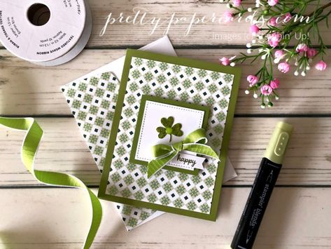 Handmade St. Patrick\'s Day Card using all Stampin\' Up! products; created by Peggy Noe of prettypapercards.com St Patrick’s Day Cards, Diy St Patricks Day Cards, St Patties, St Patricks Day Cards, Irish Luck, Stamping Cards, Journal Books, Birthday Stamps, St Paddys