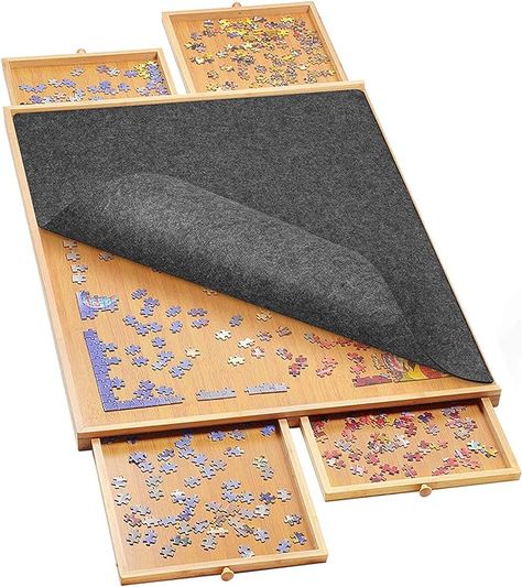 Amazon.com: 1500 Pieces Jigsaw Puzzle Board with Drawers and Cover, 26"×35" Portable Puzzle Board for Adults, Bamboo Jigsaw Puzzle Storage Tray, Jigsaw Puzzle Accessories Gift : Toys & Games Jigsaw Puzzle Storage, Jigsaw Puzzle Accessories, Jigsaw Puzzle Table, Puzzle Storage, Puzzle Table, Sliding Drawers, Puzzle Board, Storage Tray, Portable Storage