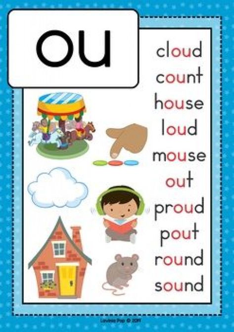 Ou Words Phonics, Ou Sound Words, Ou Phonics, Or Words, Lavinia Pop, Preschool Phonics, Phonics Posters, Vowel Teams, Kindergarten Reading Activities