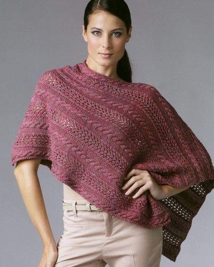 Violena Colori Cable & Lace Poncho - SMC Select Highlights 002: Spring 2012 Poncho Knitting, Lace Poncho, Poncho Knitting Patterns, Crochet Ladies Tops, Knitted Cape, Ladies Poncho, Knit Outerwear, Poncho Pattern, Knit Wrap