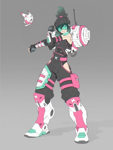 Cyberpunk Character Sketch, Cyberpunk Robot Concept Art, Combat Outfit Character Design, Robot Oc Fem, Character Design Robotics, Cyberpunk Anime Oc, Cyberpunk Character Designs, Sci Fi Accessories, Anime Medic