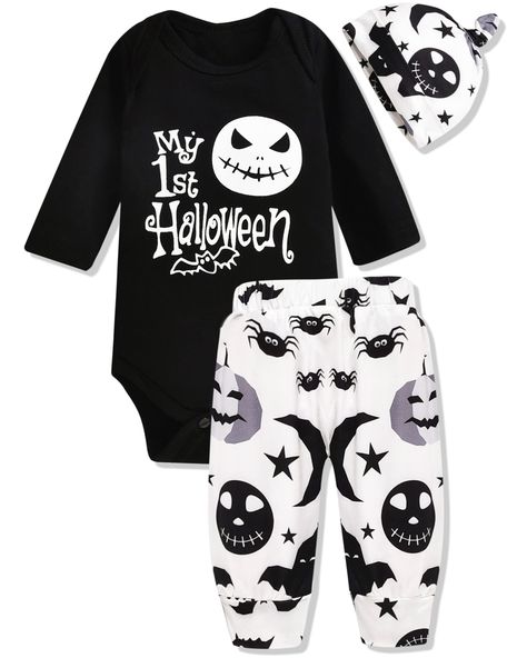 PRICES MAY VARY. Cotton Blend Imported Snap closure Machine Wash UNIQUE HALLOWEEN DESIGN : Aalizzwell classic crew neck bodysuit with special Halloween print. Pants design. It looks especially cute on Halloween! Every detail is designed for the babies, giving baby free space to grow up. EASY TO WASH : It's easy to wash whether hand or machine wash, the cotton blend can stayed soft after many washes. Machine wash with COLD WATER and line dry away from heat. To keep the baby clothing more as soft Halloween Onesie Boy, Hat Outfit Fall, Hats Outfit, Boy Onesies, Baby Boy Halloween, Halloween Clothes, Halloween Onesie, Special Halloween