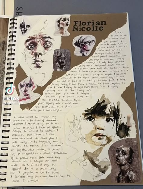 Florian Nicolle Artist Research Page, Art Gcse Layout, A Level Art Title Page, Gcse Art Research Page, Gcse Photography Sketchbook, Gcse Art Identity, Gcse Art Final Piece Grade 9, Gcse Art Sketchbook Layout Ideas, A Level Art Sketchbook Inspiration