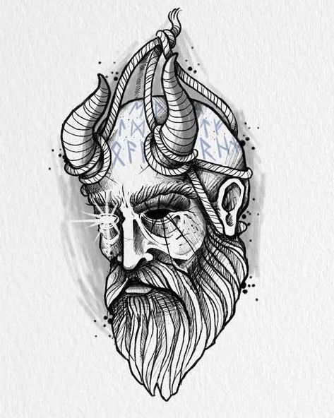 Odin Skull Tattoo, Odin Art, Tattoo Odin, Viking Drawings, Video Game Drawings, Valkyrie Tattoo, Tatuagem Masculina Pequena, Sketch Style Tattoos, Norse Tattoo