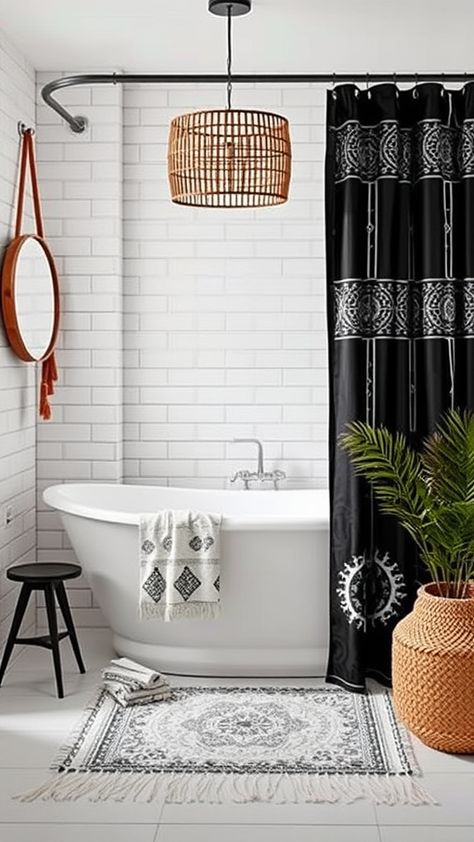 Transform your space into a sleek and modern retreat with our 15+ Black Bathroom Decor Ideas that blend sophistication with timeless elegance. Discover how using black accents and fixtures can elevate your bathroom's aesthetic, creating a bold yet inviting atmosphere. Black Bathroom Decor Ideas, Modern Black Vanity, Black Marble Countertops, Throw Pillow Combinations, Black Bathroom Decor, Boho Christmas Decor, Black Accent Walls, Fun Throw Pillows, Black Shower Curtains