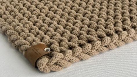 Macrame Cord Trivet | Summer Knitting - Palmeri Arts & Crafts Rope Trivet Pattern, Crochet Rope Trivet Pattern, Macrame Cord Trivet, Crochet Using Macrame Cord, Trivet Knitting Pattern, Knitted Trivet Patterns, Chunky Crochet Potholders, Macrame Pot Holder Hot Pads, Knitted Rope Trivet Pattern