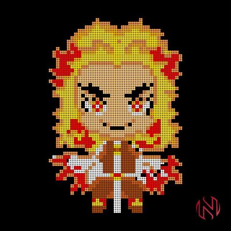 Kyojuro Rengoku (Flame Hashira) Rengoku Perler Beads, Anime Pixel Art Minecraft, Demon Slayer Cross Stitch, Cute Demonslayer, Demon Slayer Pixel Art, Rengoku Hashira, Demon Slayer Movie, Flame Hashira, Rengoku Demon